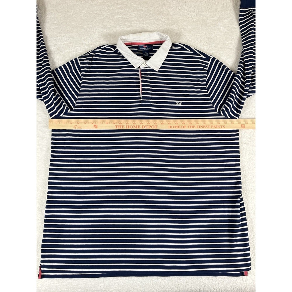 Vineyard Vines White & Navy Blue Striped L/S Rugby Shirt Men's XXL Heavy Cotton - Picture 6 of 7